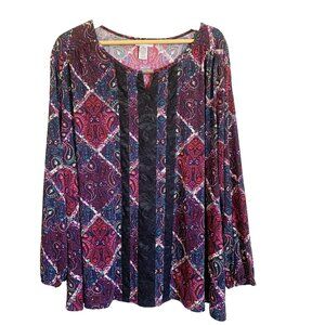 Catherines Patchwork Paisley Top Size 3X 26/28W Lace Middle Panel Whimsigoth